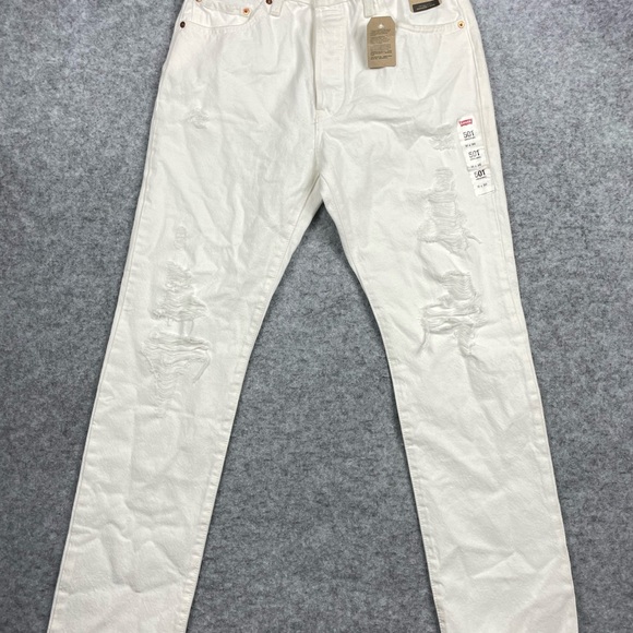 Levis 501 Men’s 31x30 White Original Straight Button‎ Fly Distressed Denim NWT - Picture 2 of 12
